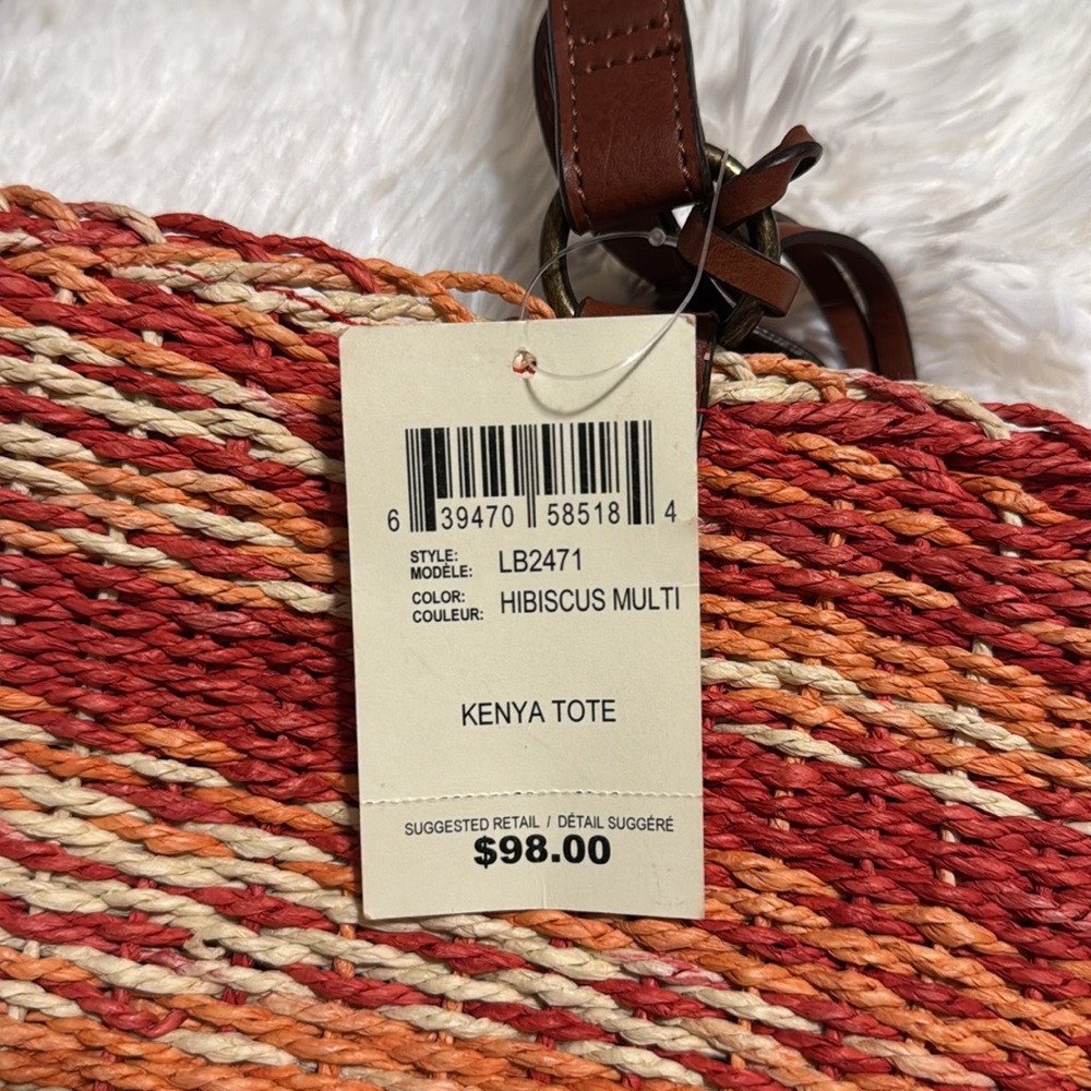 Lucky Brand ๐ Red, Orange, & Tan Woven Straw Tote Bag w/ Brown Handles Nโฆ - Picture 7 of 16